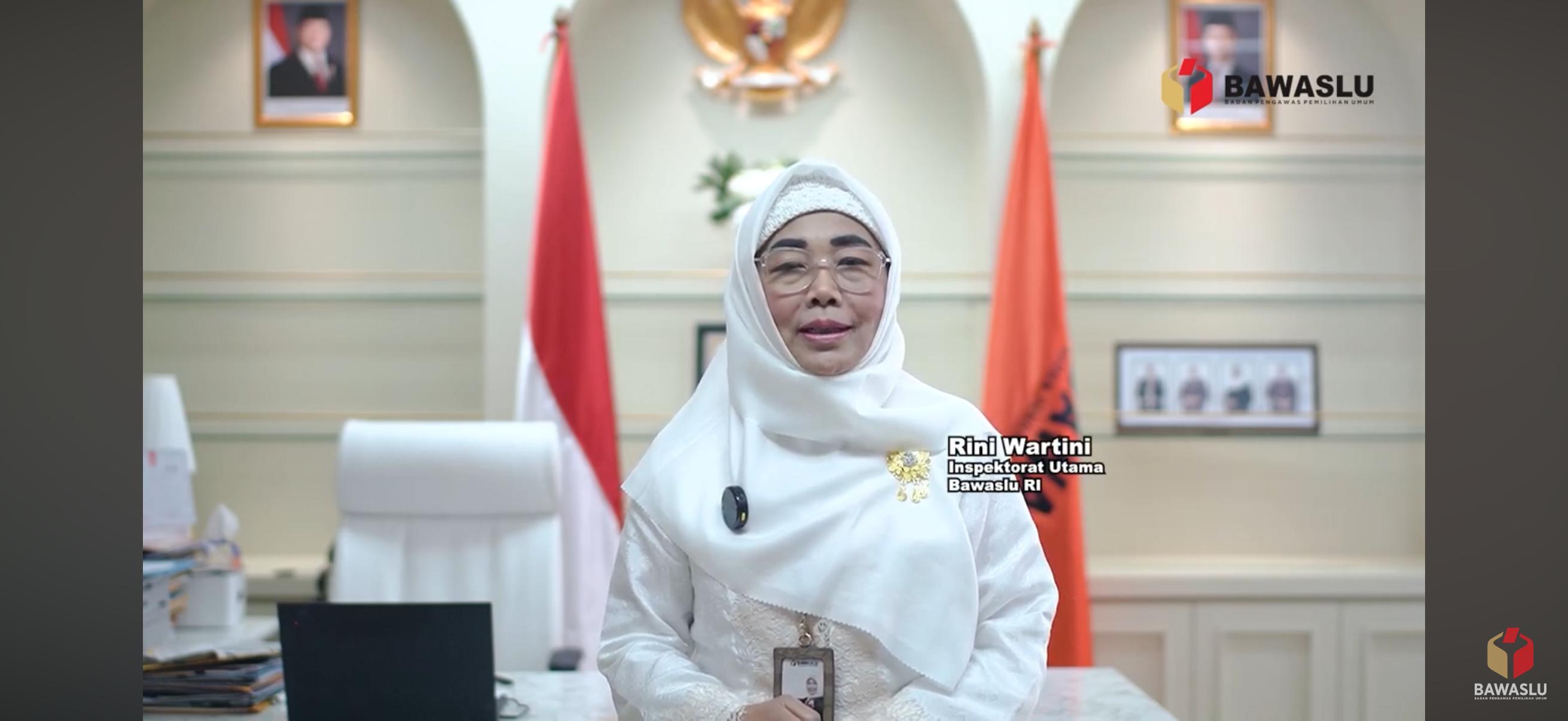 Inspektur Utama Bawaslu Rini Wartini dalam kultum Ngabuburit Pengawasan dengan tema ”Tata Kelola dan Akuntabilitas Kelembagaan dalam Perspektif Ramadhan” melalui daring, Jumat (13/3/2026).