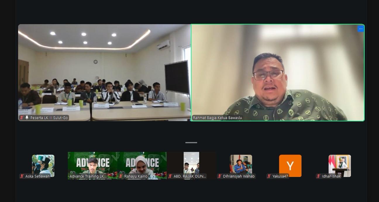 Ketua Bawaslu Rahmat Bagja dalam kegiatan Advance Training LK-III Tingkat Nasional Himpunan Mahasiswa Islam (HMI) Badan Koordinasi Sulawesi Utara (Sulut)-Gorontalo di Jakarta, Minggu (25/1/2026).