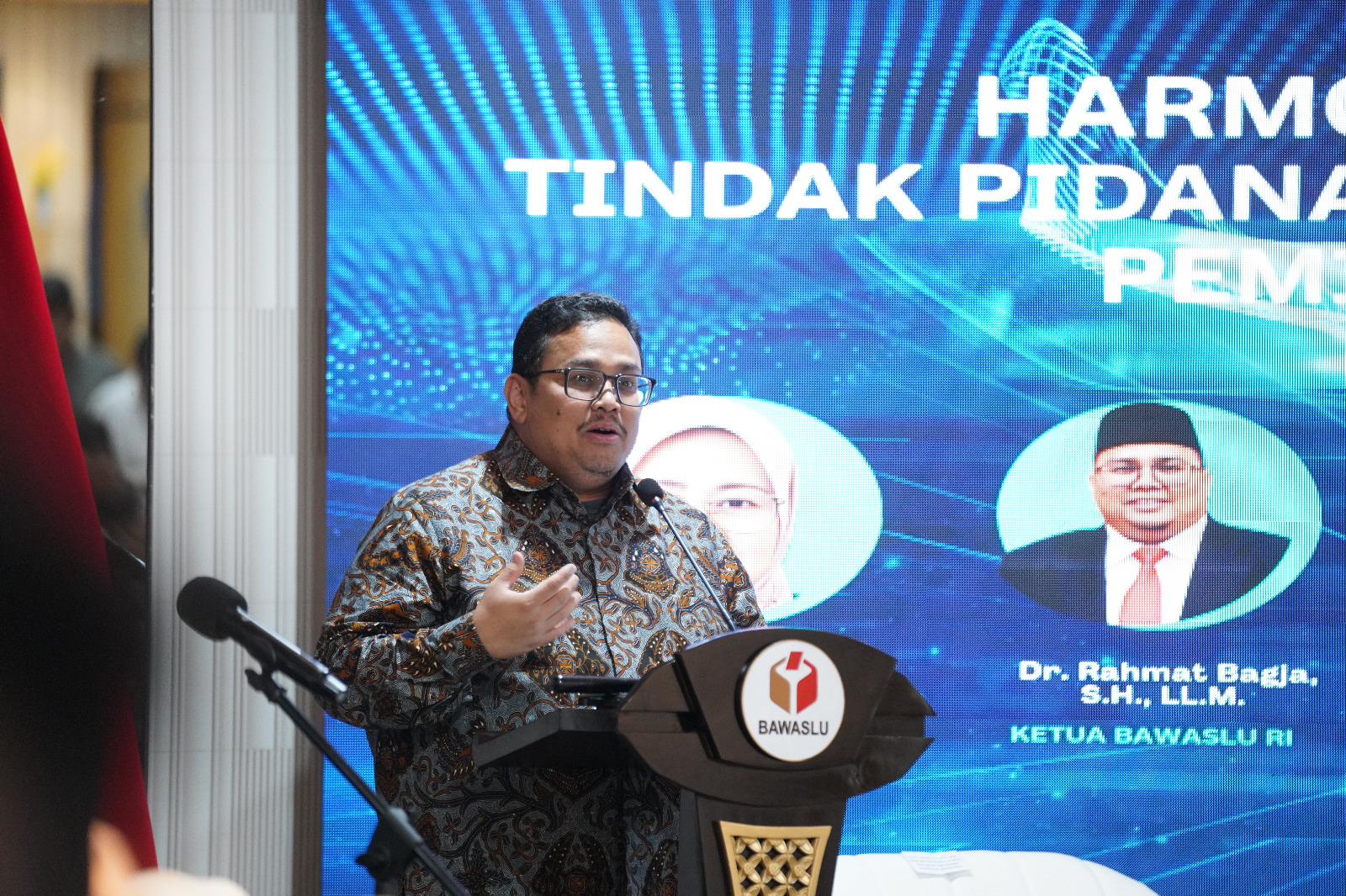 Ketua Bawaslu Rahmat Bagja saat membuka kegiatan Rapat Harmonisasi Penanganan Tindak Pidana Pemilu pada Undang-Undang Pemilu, KUHP, dan KUHAP, Senin (29/6/2026) di Kantor Bawaslu.