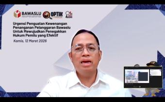 Anggota Bawaslu Puadi saat memberi arahan di kegiatan OPTIK: Obrolan Pemilu tentang Integritas dan Keadilan yang diselenggarakan oleh Bawaslu Provinsi Kalimantan Timur melalui Zoom Meeting di Jakarta, Kamis (12/3/2026).